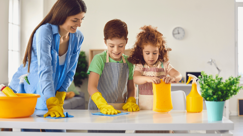 a children doing chores